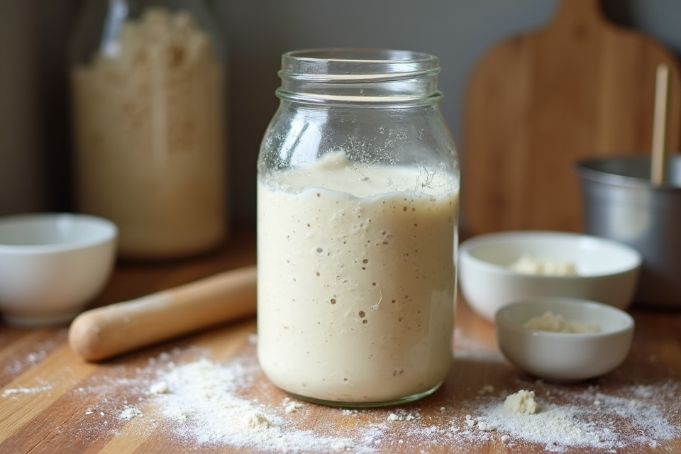 Sourdough starter in a glass jar