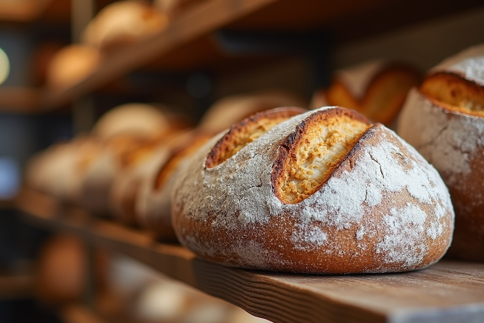 Artisan sourdough loaf in a bakery