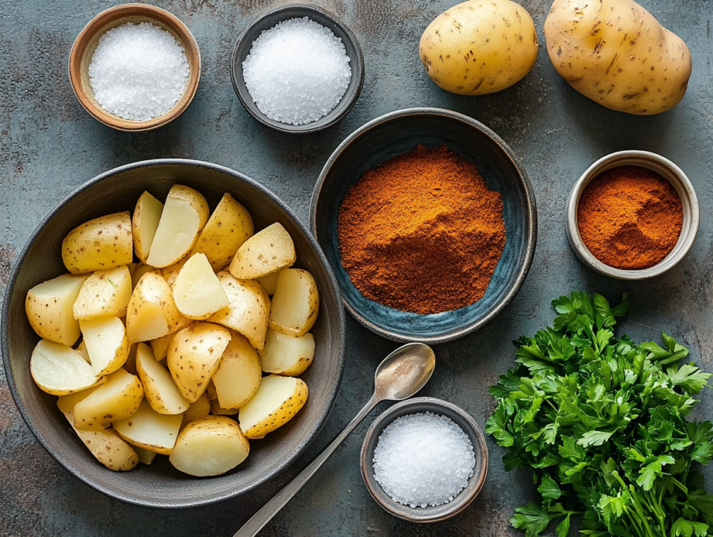 DIY French fry seasoning preparation with ingredients and tools.