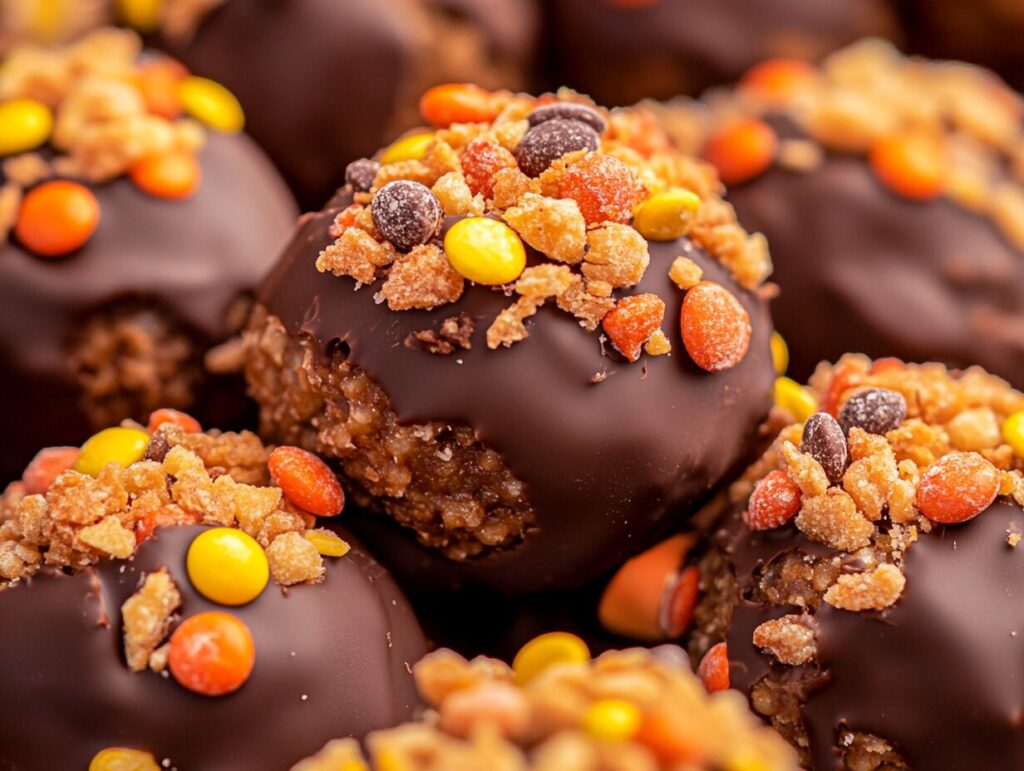 Butterfinger Balls dipped in melted chocolate