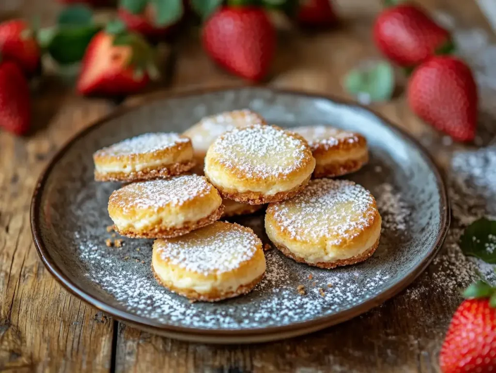 Cheesecake cookies with cream cheese filling and strawberries
