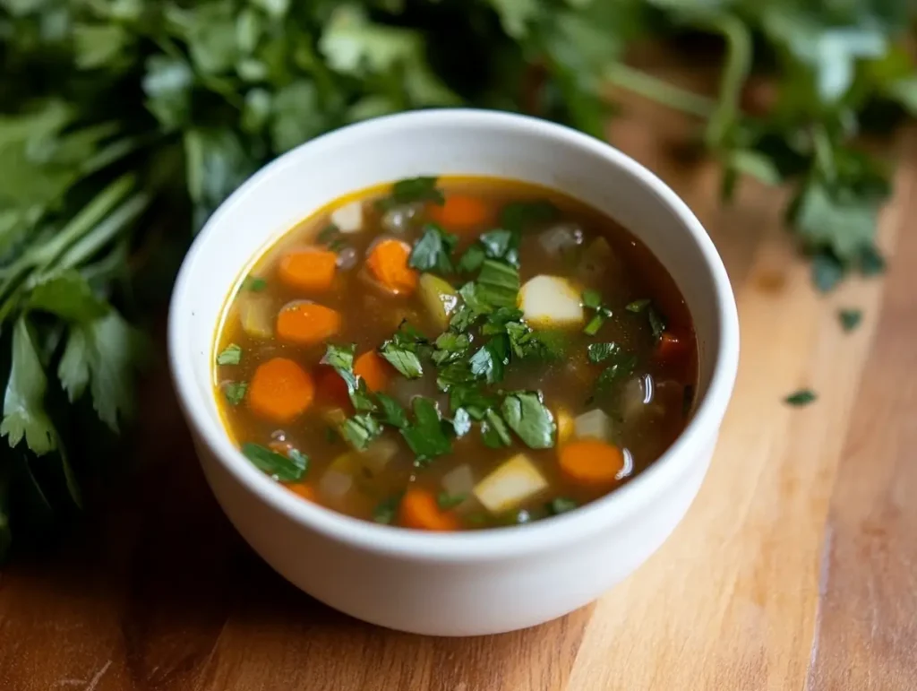What cuts bitterness in soup with cream, butter, and thyme garnish