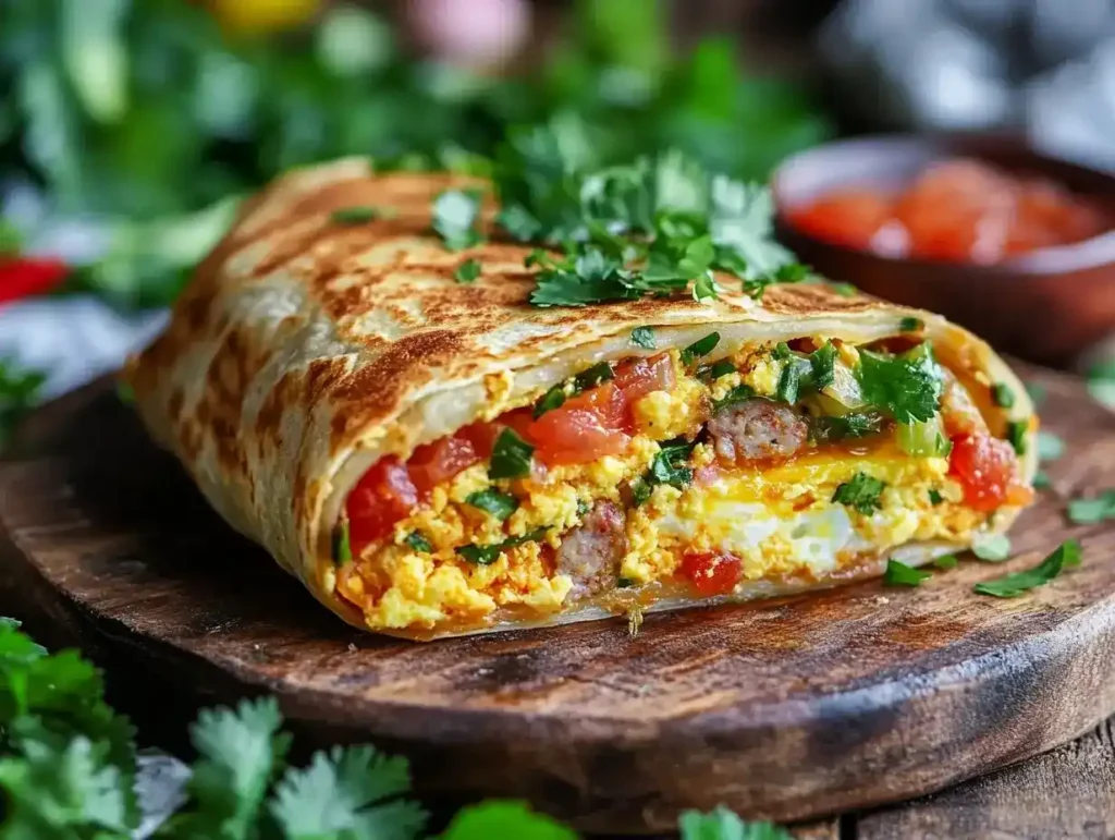 Protein-Packed Breakfast Burrito with Eggs, Sausage, and Veggies
